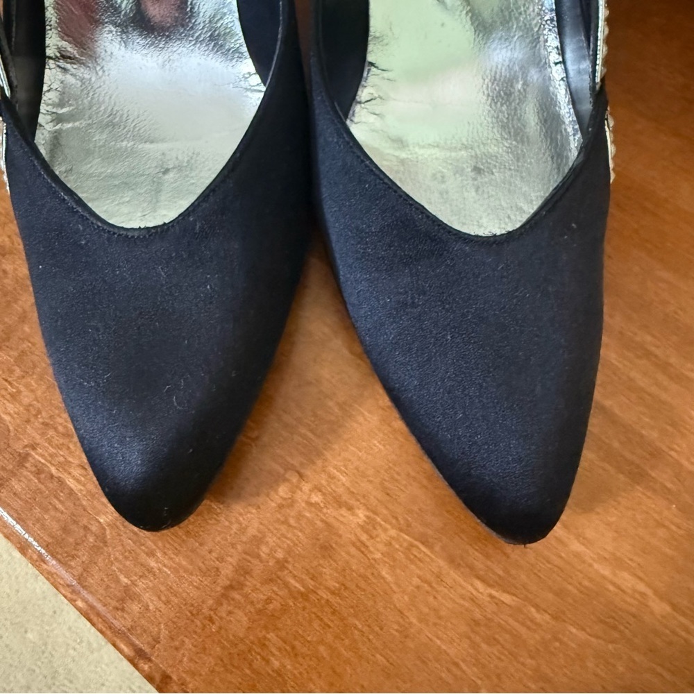 Stuart Weitzman Black Heels  pump rhinestones bling satin formal woman 8 shoe - Picture 7 of 11